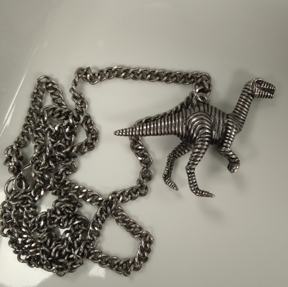 Silver Dinosaur Reptile Pendant Necklace